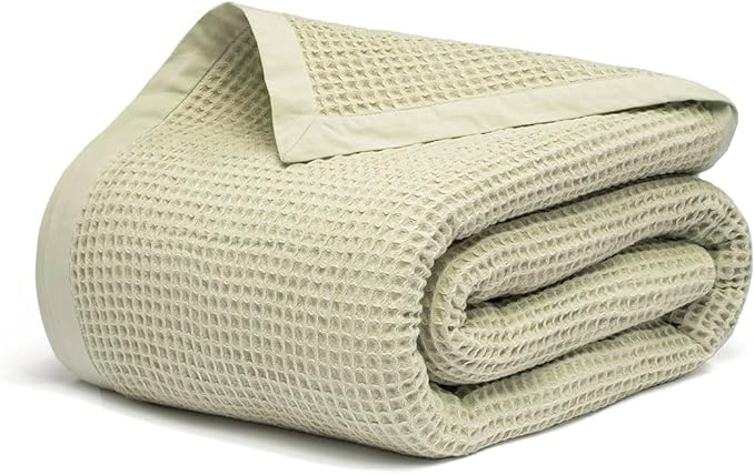 Salt Earth GOTS Certified 100% Organic Cotton Throw Blanket, 108" X 90" Waffle Blankets & Throws for Bed, Throw Blanket for Couch, Modern & Cozy Blanket, All Seasons, Comfy & Soft Blanket (Sea Foam)