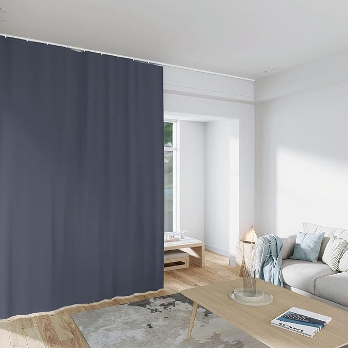 Room Divider Curtains Total Blackout Privacy Curtain Panel Room Thermal Insulated Noise Reduction Curtains for Bedroom Window Living Room Ceiling Track Curtain W 15 ft × H 8 ft Dark-Grey
