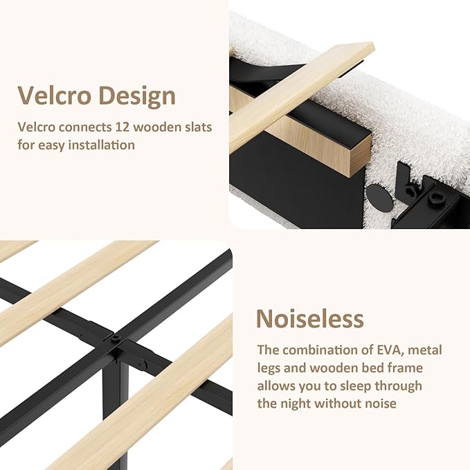 Queen Size Bed Frame with Adjustable Headboard, Boucle Upholstered Platform Bed with Wood Slats, Anti-Collision Soft Rounded Corners, No Box Spring Needed, Noise-Free, Easy Assembly