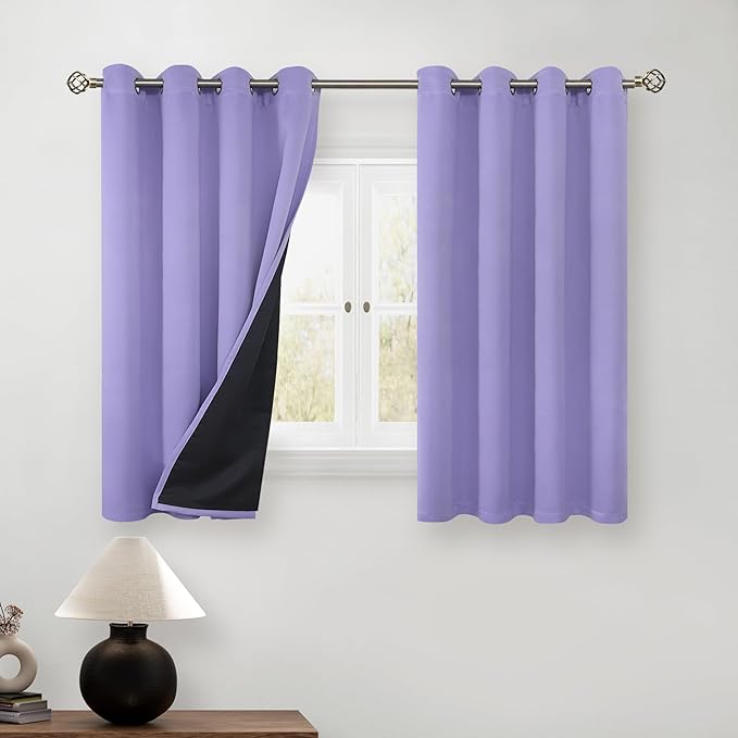 BGment Thermal Insulated 100% Blackout Curtains for Bedroom with Black Liner, Double Layer Full Room Darkening Noise Reducing Grommet Curtain (52 x 54 Inch, Lavender, 2 Panels)