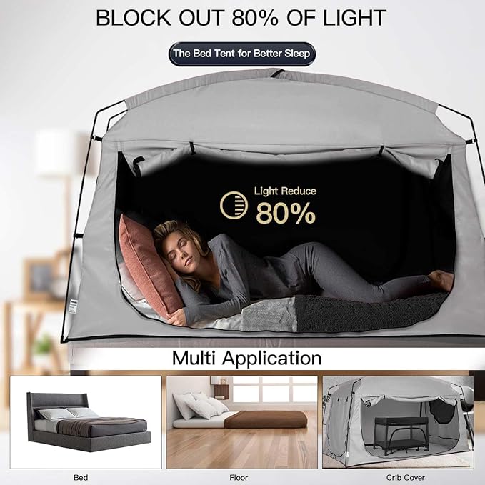 Bed Tent,Portable Privacy Sleeping Bed Canopy,Blackout 90% Drapes for Kids and Adult,Indoor Space Tent with Breathable Large Mesh Windows