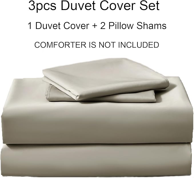 PURE ERA Duvet Cover Set 800 Thread Count Long Staple Cotton Sateen Silky Soft Luxurious Smooth 3 Piece Set Beige Queen