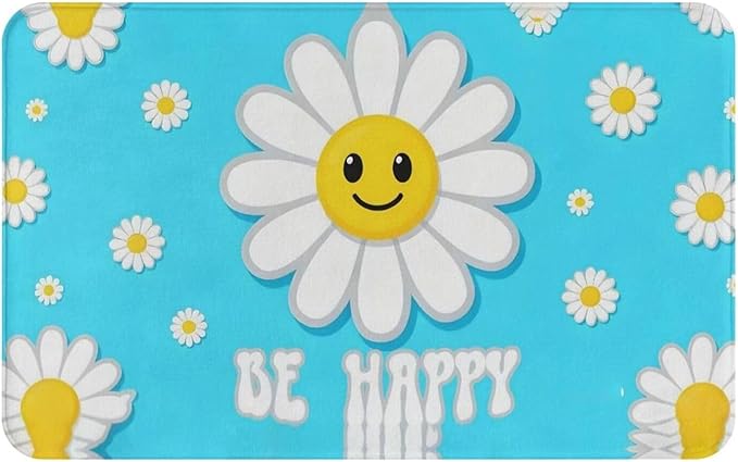 Cute be Happy Daisy Front Welcome Doormat, Anti Slip Floor Mat Dirty Resistant Floor Mat