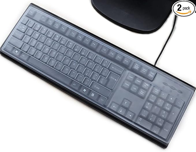 (2 Pack) Universal Clear Anti-Dust Keyboard Skin Protector Cover for 104/107 Keys Standard Desktop Keyboard Reusable Waterproof Keyboard Cover