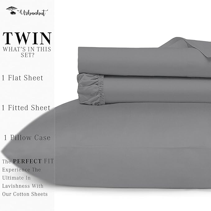 URBANHUT 800 Thread Count 100% Cotton Twin Size Sheets, Luxury 4 Piece Twin Bedsheets, Hotel Sheets Sateen Finish - Better Than Egyptian, 14" Elasticized Deep Pocket - Dark Grey