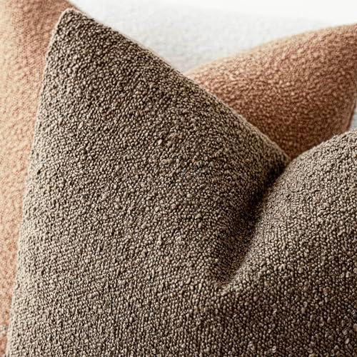 Foindtower Decorative Textured Boucle Throw Pillow Covers 24x24 Light Brown - Image 4