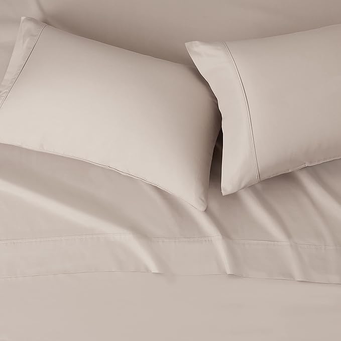 Amazon Basics Lightweight Super Soft Luxury Easy Care Wrinkle Free Microfiber 4 Piece Bed Sheet Set with 14-Inch Deep Pockets, Full, Taupe, Solid