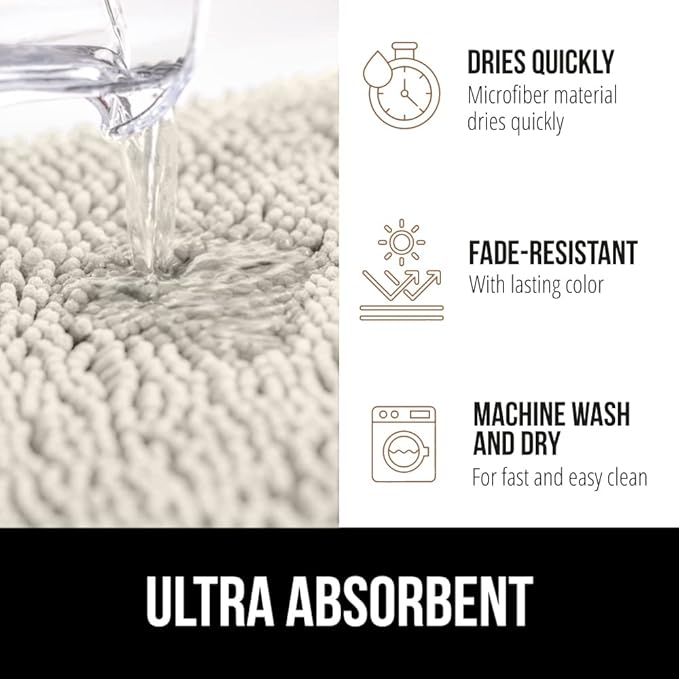 GORILLA GRIP Bathroom Rug Sets, Soft Chenille 2 Piece Area Rugs Set, Toilet Base Mat and 30x20 Carpet, Absorbent Microfiber Washable Mats Dry Quickly, Home Décor and Bath Room Accessories, Ivory