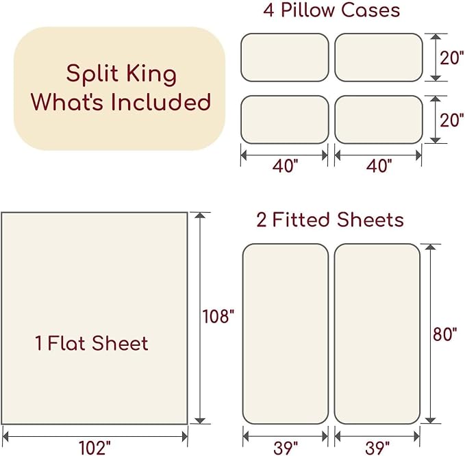 Mellanni Split King Sheet Set - 7-Piece Iconic Collection Bedding, (Including 4 Pillowcases), 16-Inch Deep Pocket, Easy Care, Extra Soft, Cooling Sheets, Brushed Microfiber - Brick Red