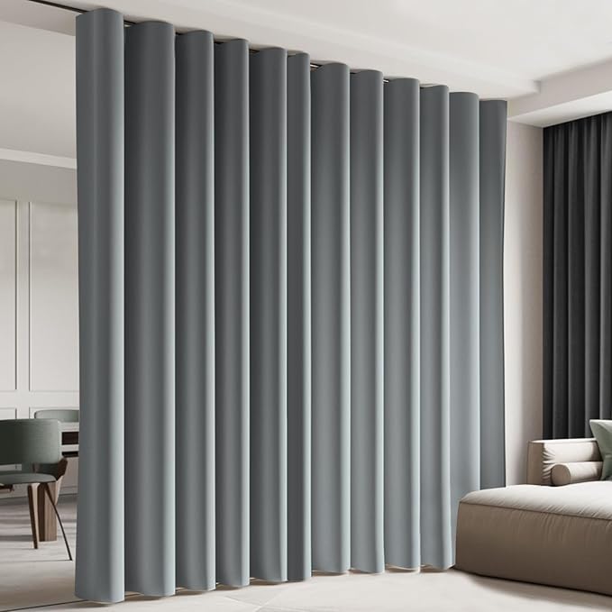 Room Divider Blackout Curtain Track Curtains Wall Dividers Panels Screen for Living Rooms Bedroom Office Privacy Partition Separation, W100 × L96 Inch,1 Panel, Light Grey