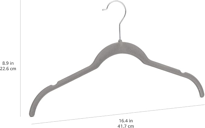 Amazon Basics Non-Slip Shirt Clothes Hangers Velvet, Space-Saving Slim, Sturdy, Pack of 100, Gray/Silver