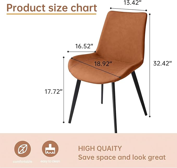 Dining Chairs Set of 4, Modern Kitchen & Dining Room Chairs, Upholstered Faux Leather Cushion Seat and Sturdy Metal Legs (4 Brown Chairs)
