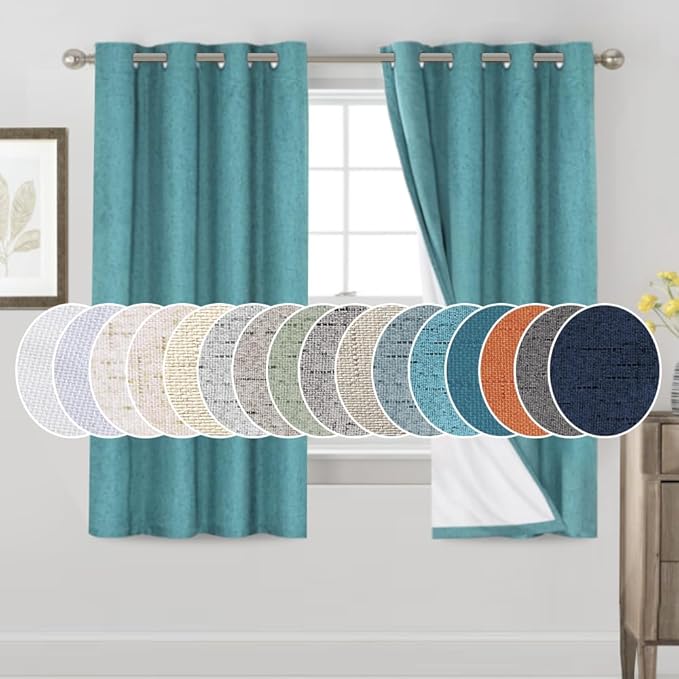 PrinceDeco Blackout Curtains for Bedroom Grommet Room Darkening Curtains & Drapes for Living Room Solid Thermal Insulated Textured Blackout Curtains Sun Blocking Drapes,52" W x 63" L,Teal Blue