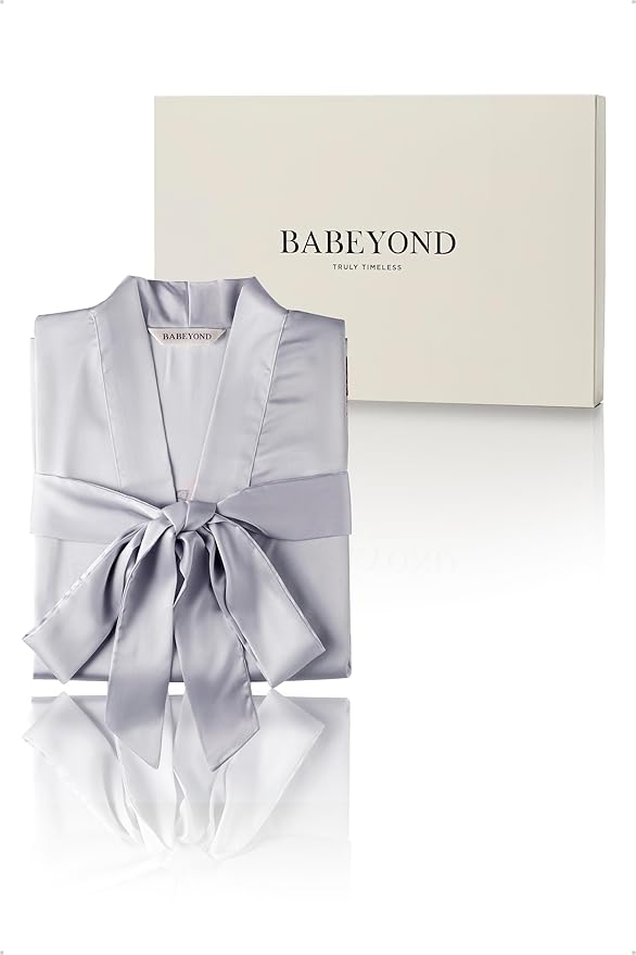 BABEYOND Kimono Robe Cover up with Box Long Floral Satin Sleepwear Silky Bathrobe Bachelorette Robe
