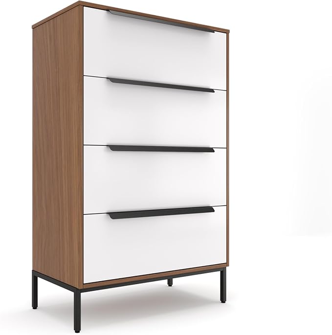 tinge Lira Premium Fabric Dresser - Solid Wooden Frame, 4 Spacious Sag-Proof Drawers with Sleek Metal Handles - Sleek & Durable Storage Solution for Your Home (Dark Brown)