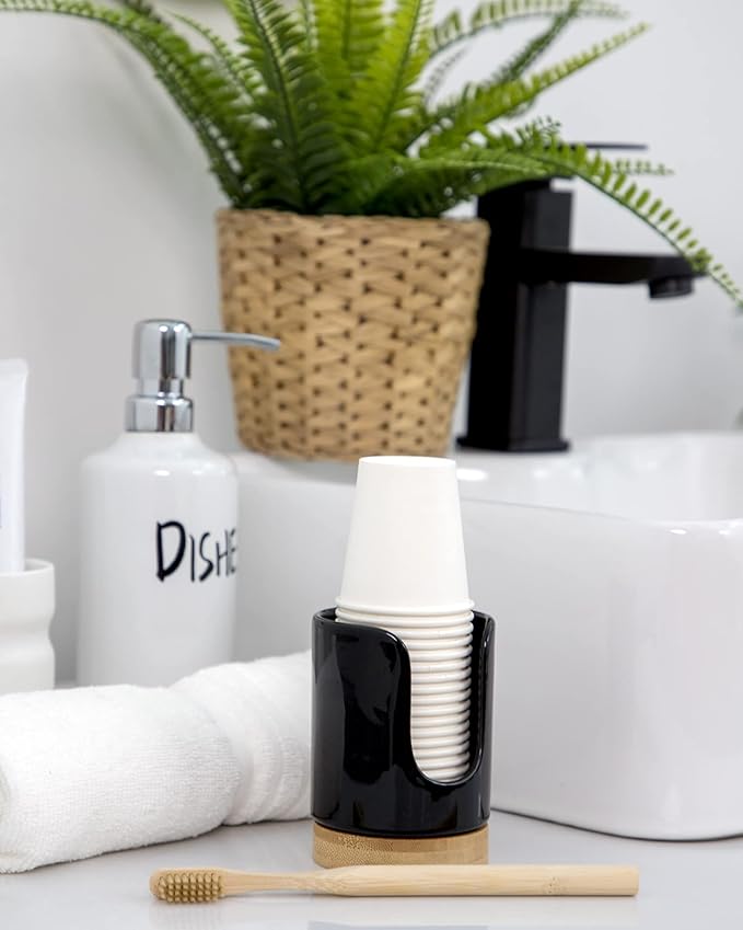 Ceramic Bathroom Cups Dispenser - 3 oz Disposable Paper & Plastic Bathroom Cups Holder - Mouthwash Cups Dispenser for Bathroom, Guest Toiletries, Countertop, Coffee - BPA Free (2 Pack)