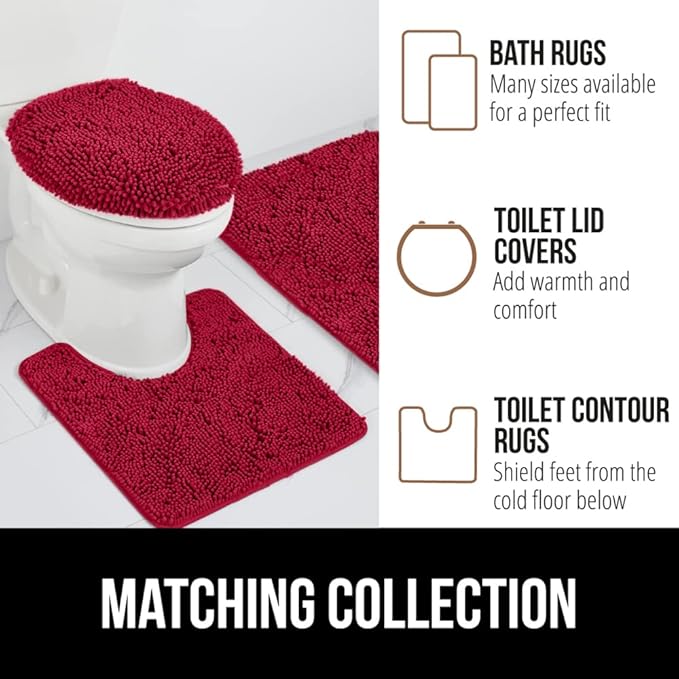 GORILLA GRIP Bathroom Rug Sets, Soft Chenille 2 Piece Area Rugs Set, Toilet Base Mat and 30x20 Carpet, Absorbent Microfiber Washable Mats Dry Quickly, Home Décor and Bath Room Accessories, Red