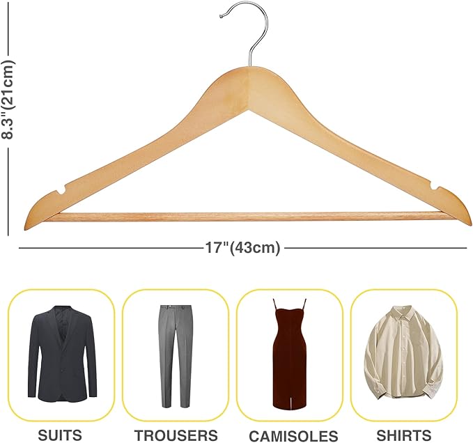 Wooden Hangers - 30 Pack - Clothes Hanger for Daily Used,Smooth Finish Wood Hanger with Precisely Cut Notches,Coat Hangers, Heavy Duty Hanger for Shirt Suit Dress (Natural)