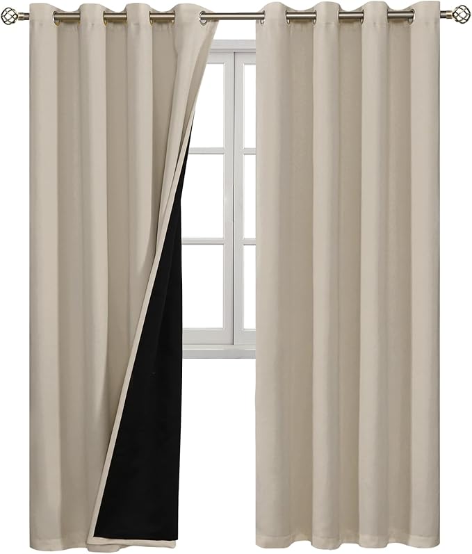BGment 100% Blackout Curtains for Bedroom Window 84 Inch Length 2 Panels, Thermal Insulated Full Light Blocking Grommet Drapes for Living Room Darkening with Black Liner, 52 Inch Wide Each, Cashmere