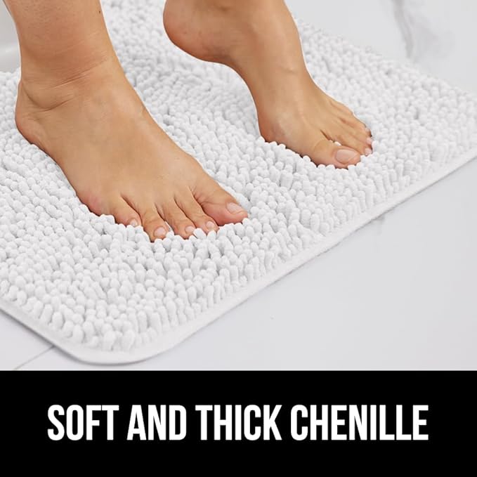 GORILLA GRIP Bathroom Rug Sets 3 Piece, Bath Mat Set and Oval Toilet Base with Rubber Backing, Plush Absorbent Shaggy Chenille Washable Mats, Includes 24x19.5, 24x17 and 36x24 Inch Rugs, White