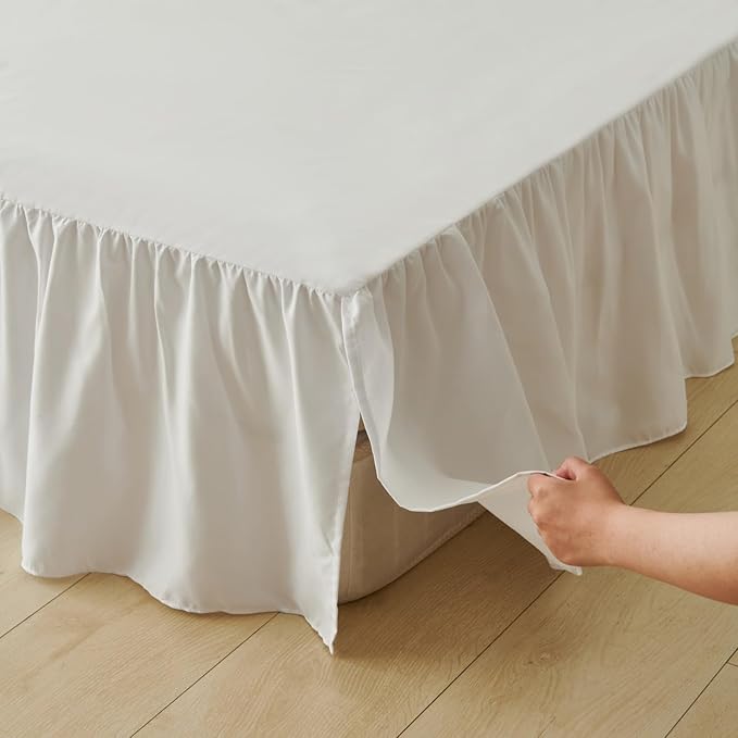Bed Skirt Full Size Ruffled Bed Skirt with Split Corners, Full Bed Skirts 18 Inch Drop with Platform, White, 18'' Full