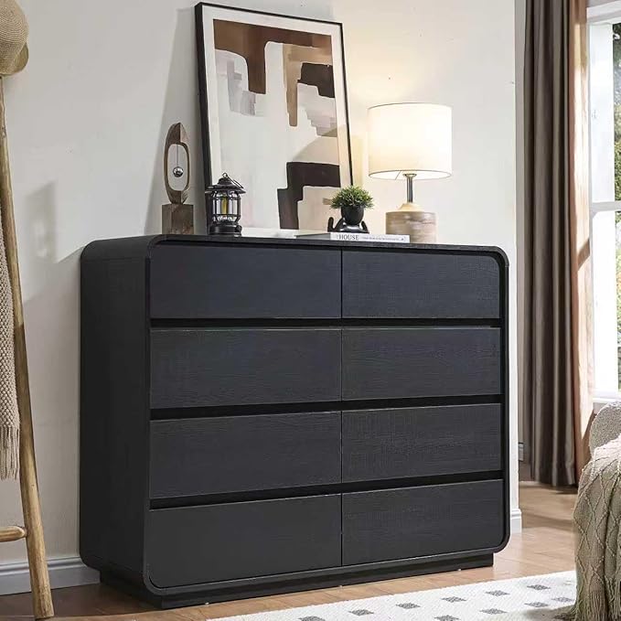 Black Dresser with 8 Drawers, Modern Chest of Drawers with Deep Drawers, Big Storage Organizer for Bedroom, Living Room, Hallway, 47’’Wide