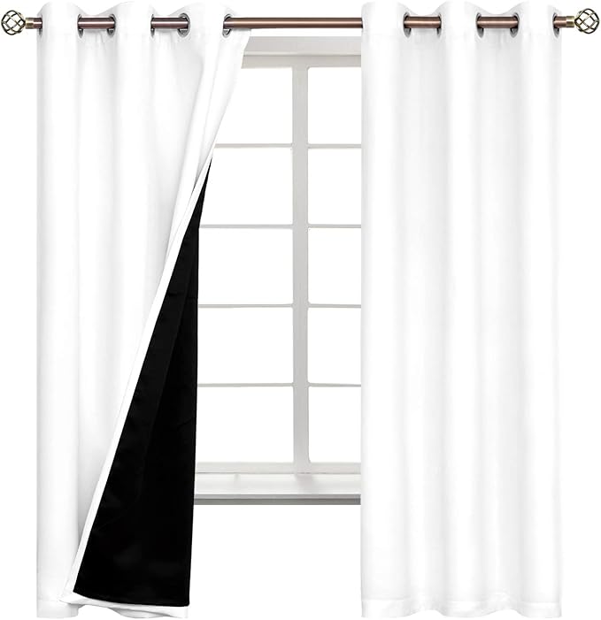 BGment White Blackout Curtains 63 Inch Long - Black Out Curtains for Bedroom Thermal Insulated Curtains for Winter Grommet Total Room Darkening Window Drapes, 2 Panels, 42 x 63 Inch