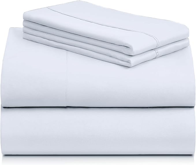 LuxClub 4 PC Sheet Set Bed Sheets Deep Pockets 16" Eco Friendly Wrinkle Free Cooling Machine Washable Hotel Bedding Silky Soft - Baby Blue Full