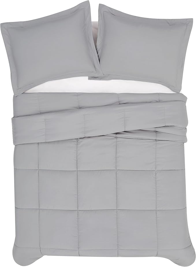 London Fog Garment Washed Solid Comforter Set Grey Microfiber 3-Piece King Comforter Set, Solid Themed, Adult and Teen, Oeko-TEX Certified