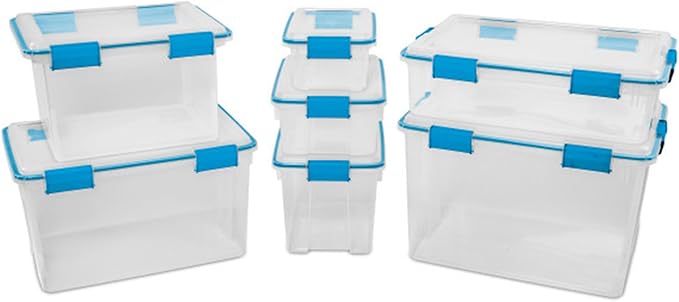Sterilite 6-Pack Gasket Box, Weather-Resistant Storage Bins with Latching Lids, 12 Quart - Heavy-Duty Organizing Containers for Closet, Bathroom, and Office