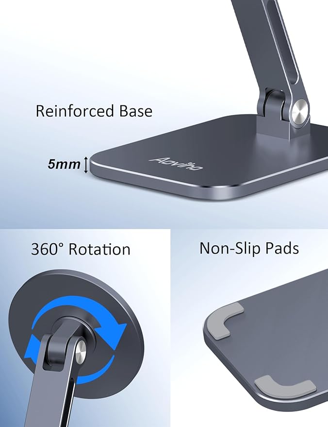 Magnetic Phone Stand for MagSafe Adjustable - Aluminum Portable Phone Holder for Desk with 360° Rotating Head Compatible with iPhone 16/15/14/13/12 Pro Max and Magnetic Phone Case, Grey