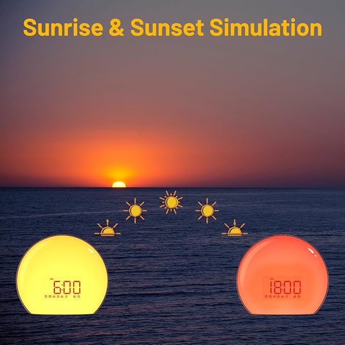 Magicteam Sunrise Alarm Clock Wake Up Clock Natural Sunset Simulation 21 Soothing Sounds Dual Alarm 6 Times Snooze 28 Ringtones Dimmable 12 Colors Night Light 10 Timer Options Adjustable Volume