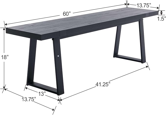 Wahson 60" Black Dining Bench Set of 2, Wooden Table Bench with Metal Legs, Modern Kitchen Bench for Enrtyway/Indoor/Dining Room