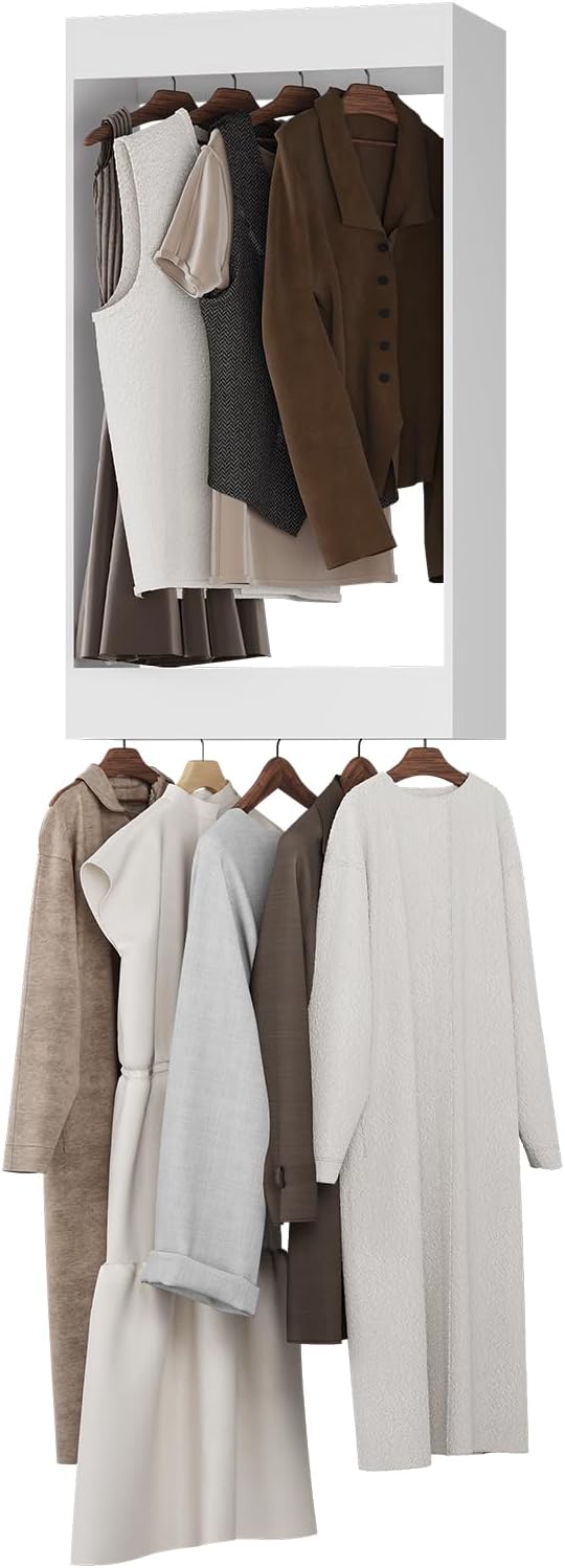 Double Hanging Closet Unit, Modular Closet System, Wood Closet System Organizer with Storage for Walk In Closets, Clothing Rack Wardrobe Closet for Hanging Clothes, Bedroom, White, 31.5"W