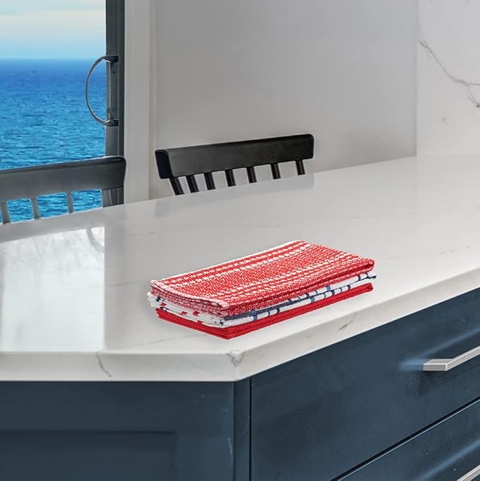 Nautica 100% Cotton Kitchen Towels Set of 3 | 18" X 28" Super Absorbent Reusable Cleaning Cloths, Tea Towels, Hand Towels for Drying Dishes | Red/White Plaid Dish Towels for Kitchen Shops & Bars