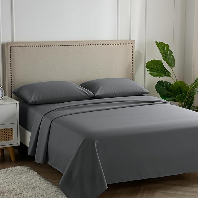 Carressa Linen 100% Egyptian Cotton King Size Sheets Set - 600 Thread Count Egyptian Cotton Queen Sheets King Size (4 PC, Graphite Gray), Soft, Cooling, 16" Deep Pocket Sateen Weave Luxury Bed Sheet