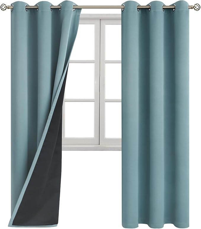 BGment Thermal Insulated 100% Blackout Curtains for Bedroom with Black Liner, Double Layer Full Room Darkening Noise Reducing Grommet Curtain (42 x 84 Inch, Greyish Blue, 2 Panels)