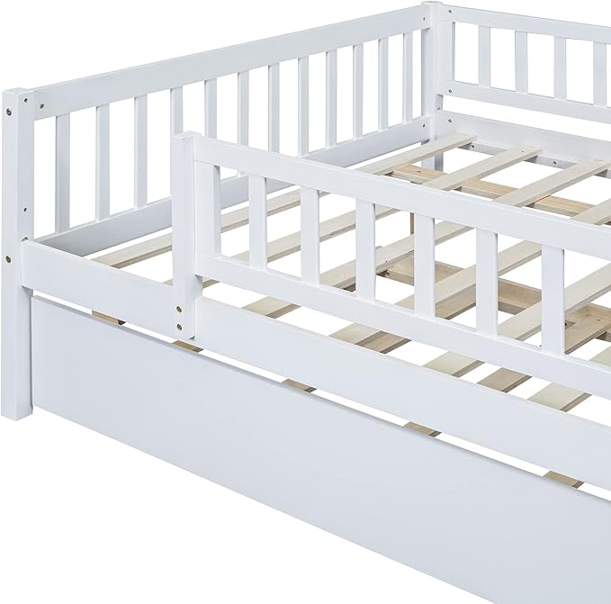 Bellemave Full Size Bed Frames with Rails for Kids, Full daybed Frame with Trundle for Boys/Girls/Adults， White