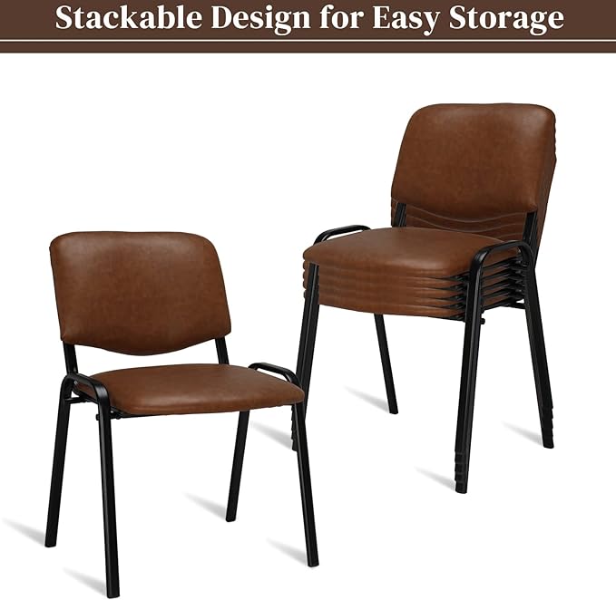 VINGLI Rustic Waiting Room Chairs - 5-Pack PU Church & Conference Room Stackable Chairs, Office Guest & Reception Chairs for Meeting, Office Lobby, Simple & Space-saving