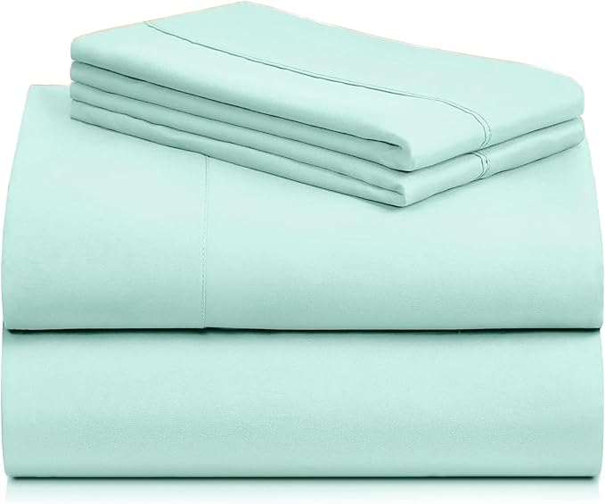 LuxClub 4 PC Sheet Set Bed Sheets Deep Pockets 16" Eco Friendly Wrinkle Free Cooling Machine Washable Hotel Bedding Silky Soft - Aquamarine King