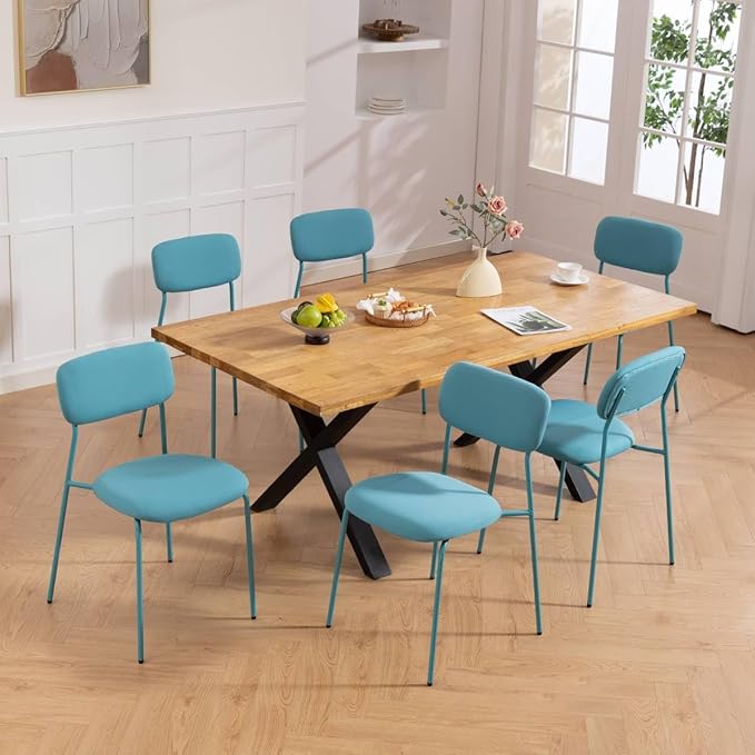 Stackable Dining Chairs Set of 4, Stack Chair with Padded Seat & Back, 4-Pack Indoor Stacking Chairs for Waiting Room, Classroom, Church, Lobby and Restaurant, Blue.