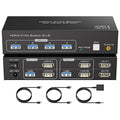 HDMI KVM Switch 2 Monitors 2 Computers 4K60Hz Dual Monitor KVM Switches for Dual PC or Laptops Share 1 Set of Keyboard Mouse Printer Wired Controller and 12V 1A DC Adapter Included