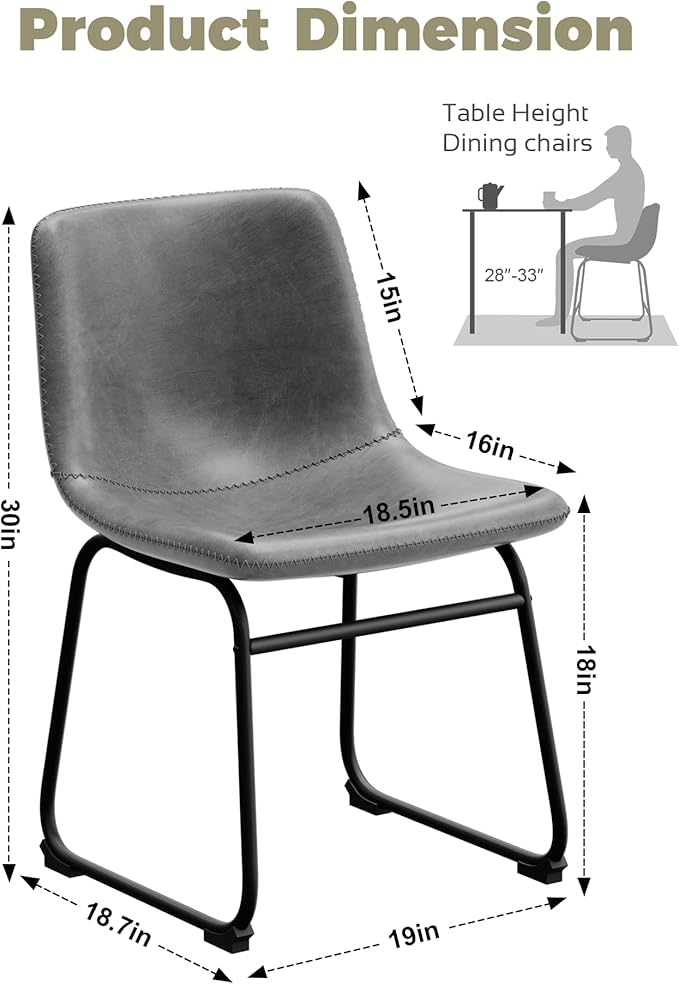 Dining Chairs Set of 8, 18 Inch Modern Armless Dining Chair with Back, Faux Leather Kitchen Dining Room Chair with Metal Legs for Home, Bistro Coffee Shops (Grey)