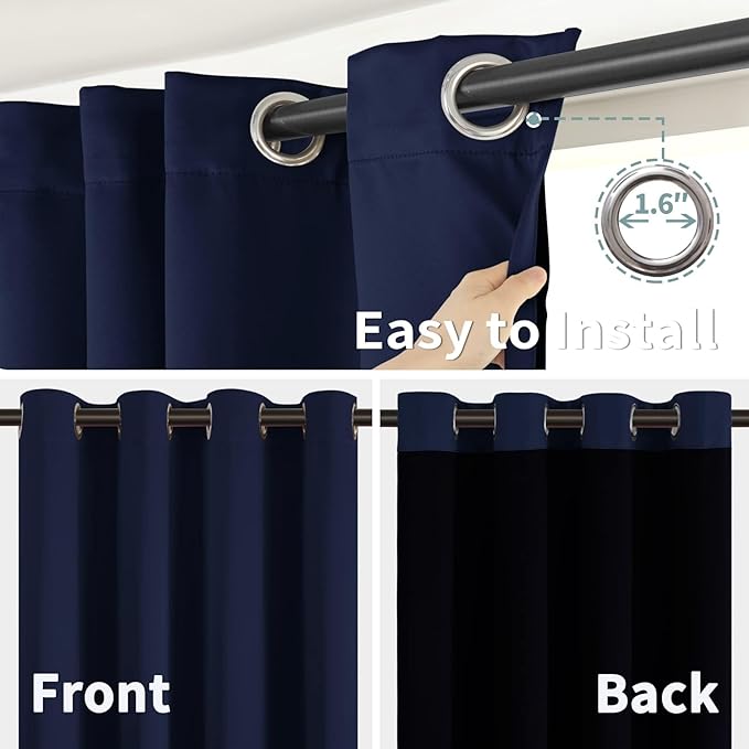 BGment Short 100% Blackout Curtains for Bedroom, Thermal Insulated Energy Efficiency Noise Reducing Grommet Curtains 54 Inch Length with Liner for Small Window 2 Panels Each 52 Inch Wide, Navy Blue