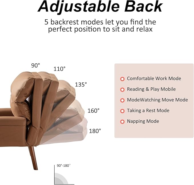 INZOY Accent Chairs with Ottoman, Velvet Fabric Armchair with Ottoman for Bedroom Living Room, Mid Century Modern Chair with Adjustable Backrest and Side Pockets, Camel