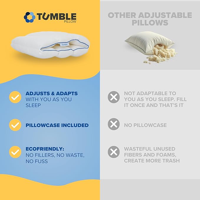 TUMBLE 6-Chamber Adjustable Bed Pillow & Pillowcase | Back, Side & Stomach Sleepers | Cooling Cover | Memory Foam & Gel Fiber Fill | Customize Your Comfort | CertiPUR/Oeko-Tex | Standard Queen 1 Pack