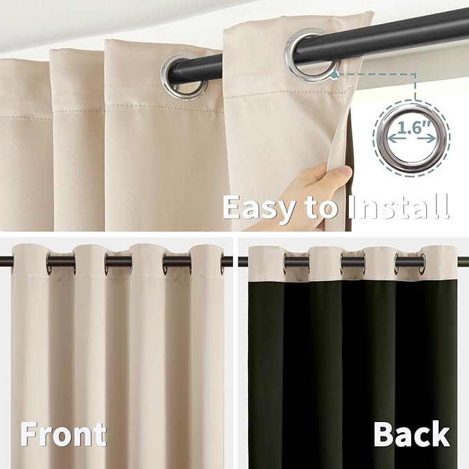 BGment Thermal Insulated 100% Blackout Curtains 108 Inch Length 2 Panels, Total Light Blocking Curtains for Bedroom, Grommet Window Drapes with Thick Black Liner, 52 Inch Wide Each Panel, Champagne