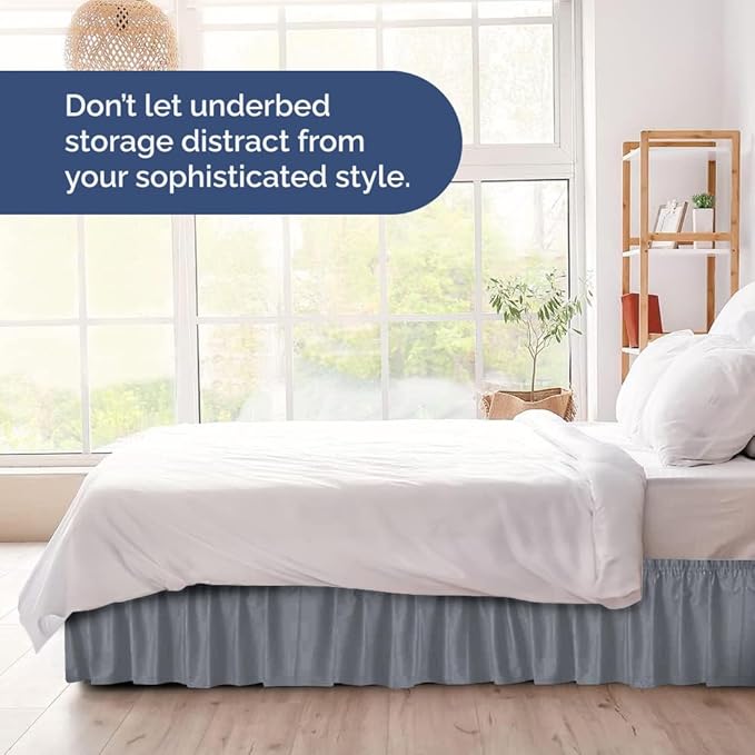 Wrap Around Dust Ruffle Bed Skirt - Steel Blue - Twin/Twin XL Size Beds w/ 12 Inch Drop - Easy Fit Elastic - Adjustable Pleated Bedskirt w/Brushed Fabric - Wrinkle Free, Women, Men, Kids & Teens