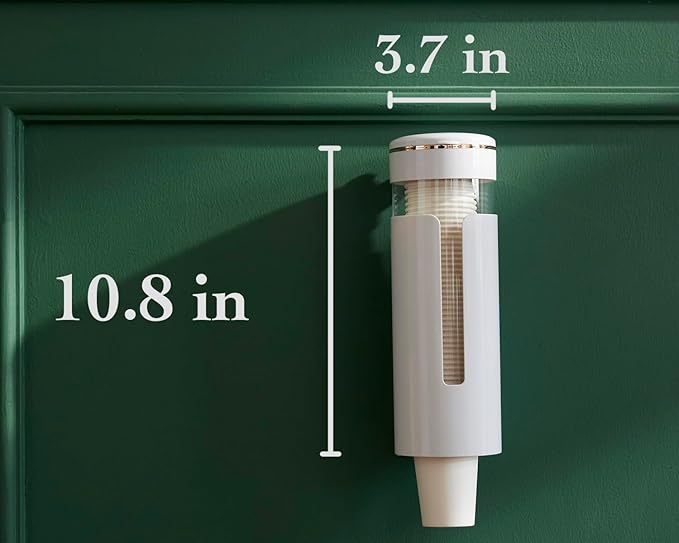SEVENY Cup Dispenser, Wall Mount Water Cooler Cup Dispenser fits 4-7 oz Disposable Paper and Plastic Cups, Pull Type Cup Holder for Bathroom, Office, Break Room, Gym, White