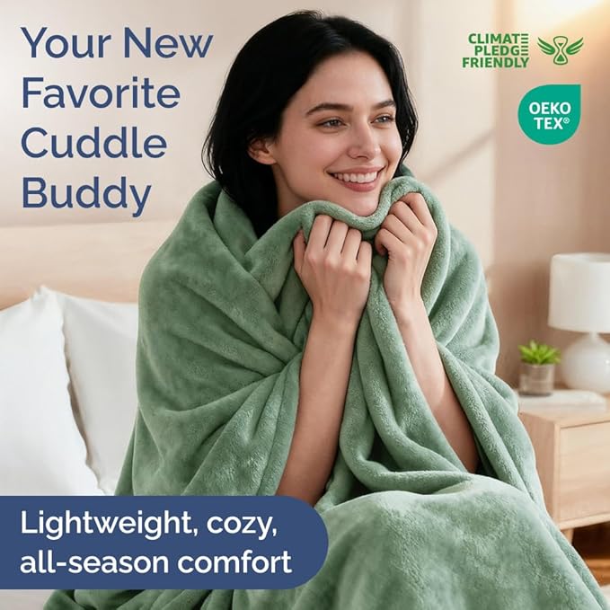 Ultra Soft Fleece Blanket Throw Size - Flannel Fleece Luxury Throw Blanket - Lightweight for Couch Bed Chair - Thick, Warm and Breathable - All Season Cozy Anti-Static Microplush Bedding, Sage Green